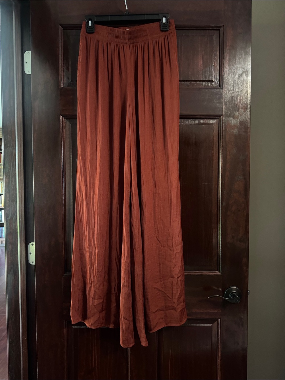 Zara Women's Wide-Leg Elastic Waist Pants in Rust